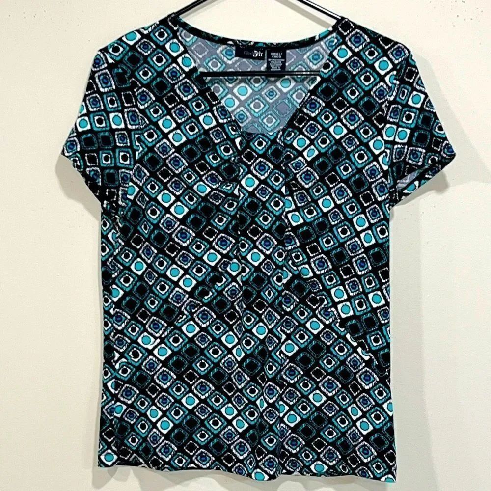 Beautiful Blue & Black Abstract Print Top By East 5th. Size Small.